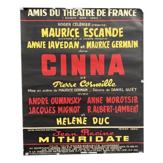 Cinna Les Amis Du Theatre De France Poster, 1960 For Sale