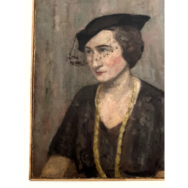 Textile 1930s Portrait of a Woman. Oil on Canvas. Signed For Sale - Image 7 of 12