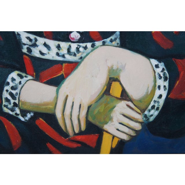 Late 20th Century The Red Madras Headdress Portrait Oil Painting After Henri Matisse Framed For Sale - Image 4 of 11