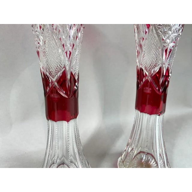 Arts & Crafts Pair of Vintage Bohemian Cut Crystal Vases, First Half of 20th Century For Sale - Image 3 of 11