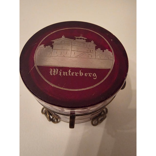 Antique Bohemian Crystal Souvenir Box With Etched Views For Sale In San Antonio - Image 6 of 12