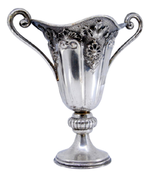 Vase in Embossed Silver with Shells, Garlands, Fluting and Openwork Handles