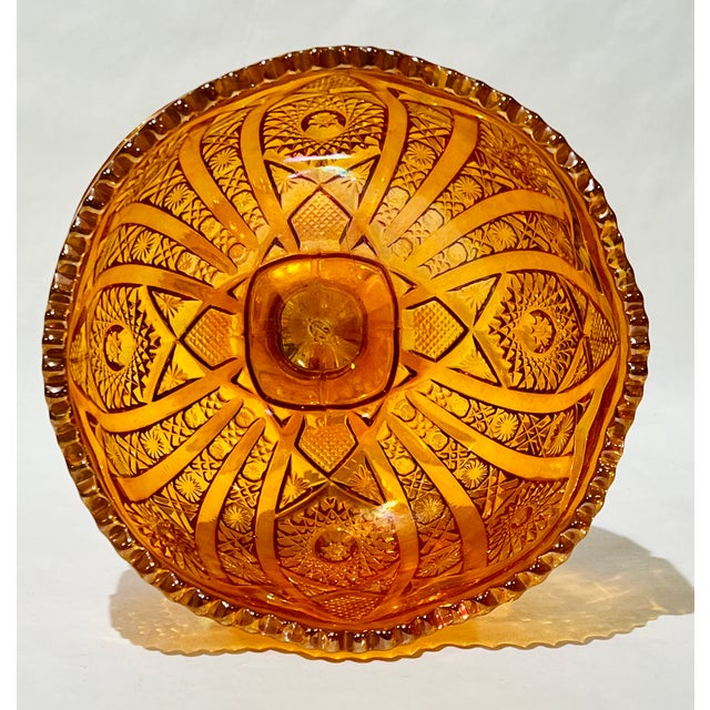 Glass Vintage Fenton Carnival Glass Compote in Iridescent Amber 8" Tall For Sale - Image 7 of 9