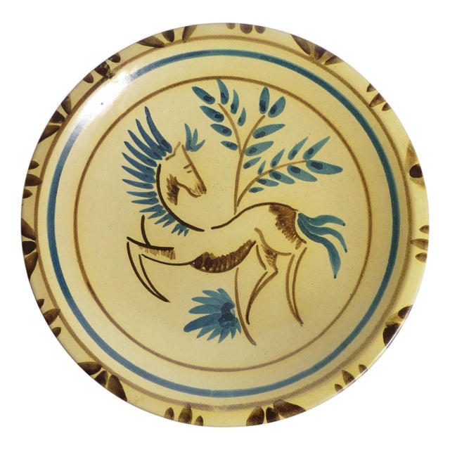Folklore Ceramic Wall Plate with Horse by Tapio Kinnunen for Kupittaan Savi, 1950s For Sale