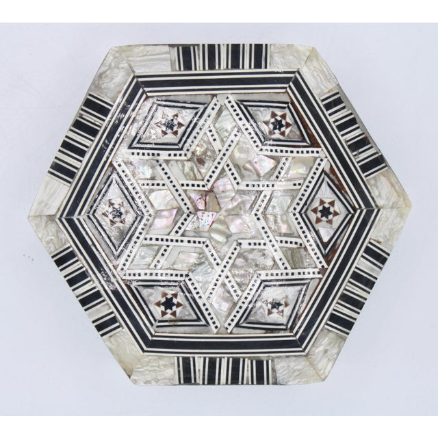 Hexagon Handmade Inlaid Mother of Pearl Jewelry Box For Sale - Image 10 of 11