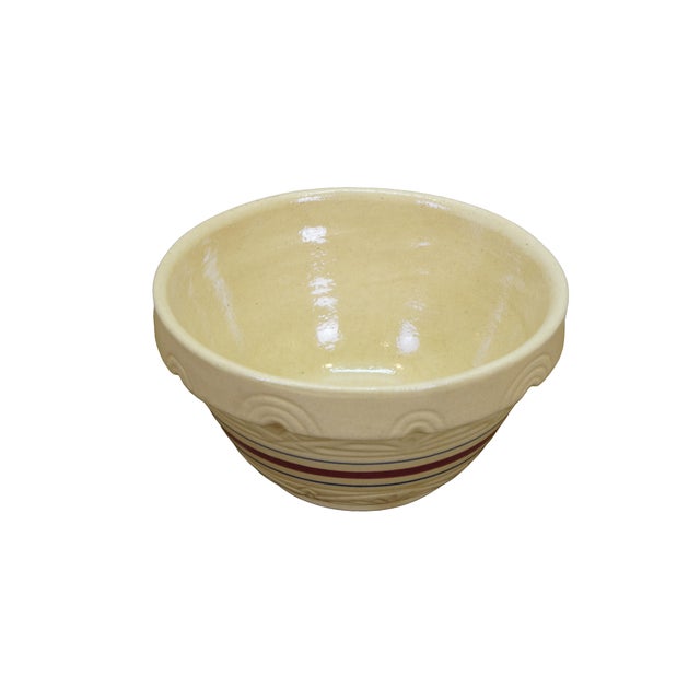 Mid Century Ransbottom 10” Brown & Red Band Mixing Bowl. Made in Roseville Ohio. #305 10" Dimensions: 10.25" x 5.25" (D x H)