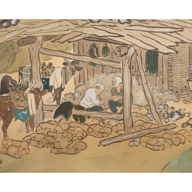 Japanese Taisho Two-Panel Landscape Screen Traveler Waystation For Sale - Image 11 of 18