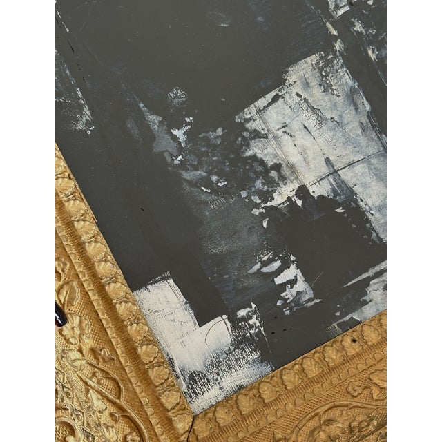 Contemporary Black and White Abstract Painting in a Vintage Giltwood Frame For Sale In Chicago - Image 6 of 8