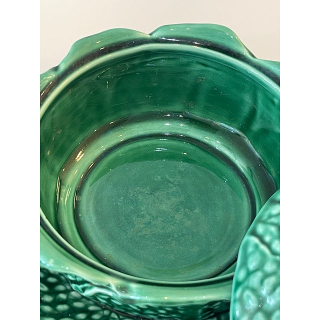Pair Majolica Covered Tureens Green Cabbage , by Sarreguemines For Sale - Image 10 of 12