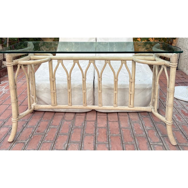 1970's Rattan Wrapped Bamboo Console Table Attributed to Ficks Reed For Sale - Image 9 of 10