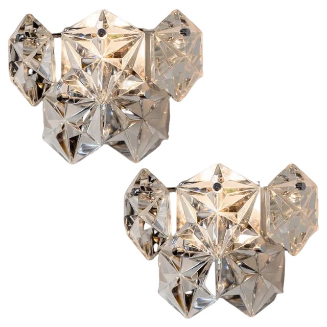Faceted Crystal and Silver Chrome Sconce attributed to Kinkeldey, Germany, 1970s For Sale