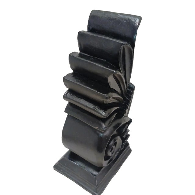 1990s Black Wood Scroll Fleur Bookends- 9a Pair For Sale In San Diego - Image 6 of 11