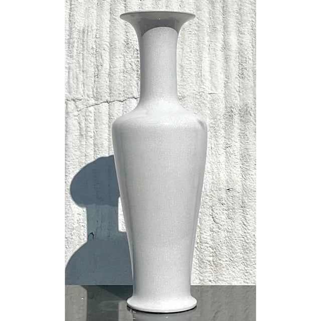 Vintage Coastal Crackle Glaze Tall Vase For Sale - Image 11 of 14