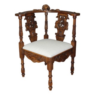 Antique Walnut Corner Armchair with Carved Angel Decoration, 1890s For Sale