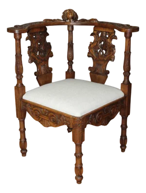 Antique Walnut Corner Armchair with Carved Angel Decoration, 1890s