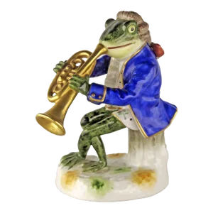 Early 20th Century Belle Époque German Glazed Porcelain Figurine of a Brass Playing Frog by Goebel Company