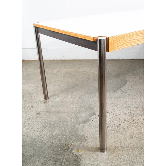 White 1970s Mid Century Modern Folding Table Jens Risom Burr Howe Furniture Oak Chrome White For Sale - Image 8 of 12