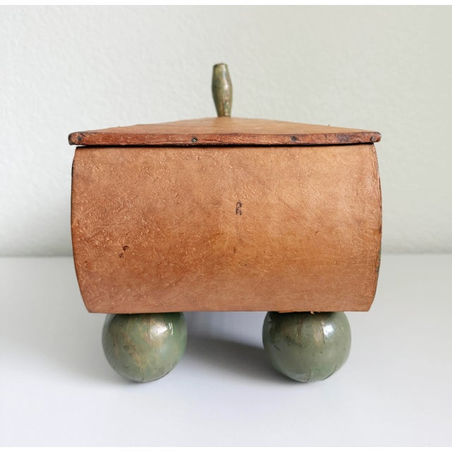 Vintage Goat Leather Wrapped Folk Art Box For Sale - Image 4 of 11