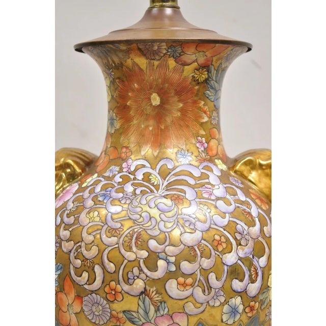 Mid 20th Century Vintage Chinoiserie Orange Porcelain Ceramic Foo Dog Table Lamp For Sale - Image 5 of 12