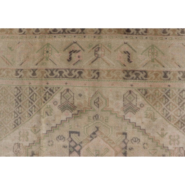 Vintage Turkish Tribal Medallion Oushak in Muted Green, Pink, and Off White For Sale - Image 11 of 16