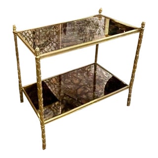 Italian Gilt Bronze Bagues Manner Side Tables With Eglomise’ Mirror Tops For Sale