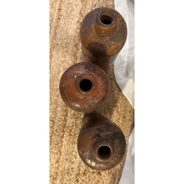 Brown Antique Dutch Salt Glazed Stoneware Gin Bottles. Made in the 1800s - One With a Crack For Sale - Image 8 of 15
