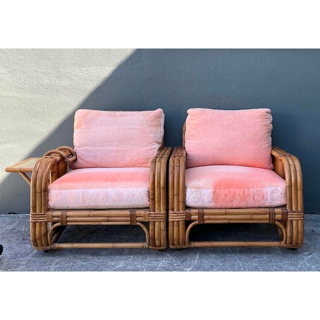 Vintage Bielecky Brothers Rattan and Terry Cloth Lounge Chairs - A Pair For Sale - Image 12 of 12