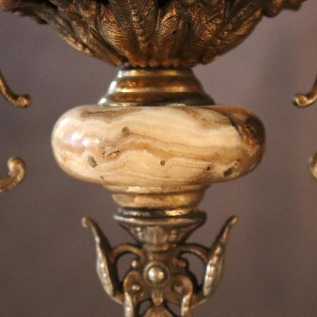 Late 19th Century Victorian Brass, Bronze & Crystal Chandelier With Peachblow Hobnail Glass Shade For Sale - Image 14 of 17