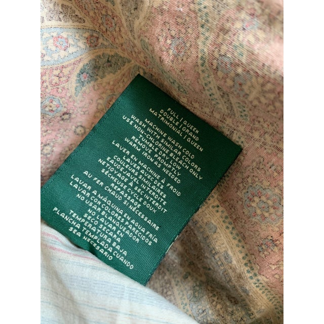 Boho Chic Vintage Ralph Lauren Vaneau Paisley Red Duvet Cover Full Queen Reversible to Stripes . Approximately 95” X 90” For Sale - Image 3 of 12