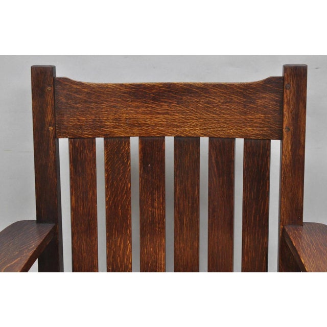 Stickley Antique Stickley & Brandt Mission Oak Arts & Crafts Arm Chair With Drop Seat For Sale - Image 4 of 16