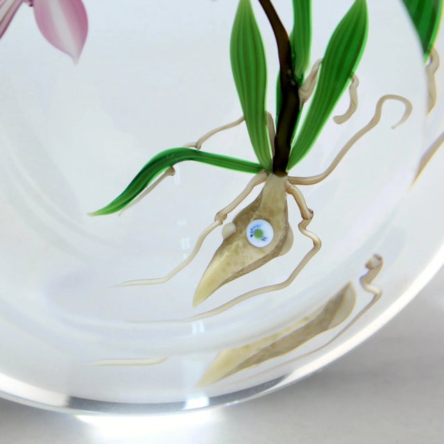 Chris Buzzini Artist-Proof Orchid Flower and Roots Art Glass Paperweight For Sale - Image 9 of 13