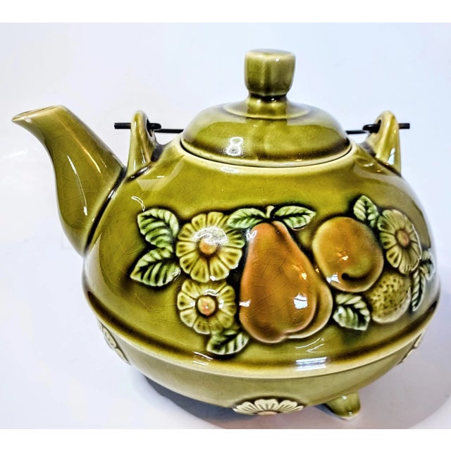 Midcentury Modern Green Teapot With Fruit For Sale - Image 6 of 7