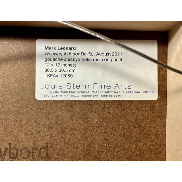 2011 Original Painting on Panel Weaving #16 (For David) by Mark Leonard 12"x`12" For Sale - Image 9 of 11