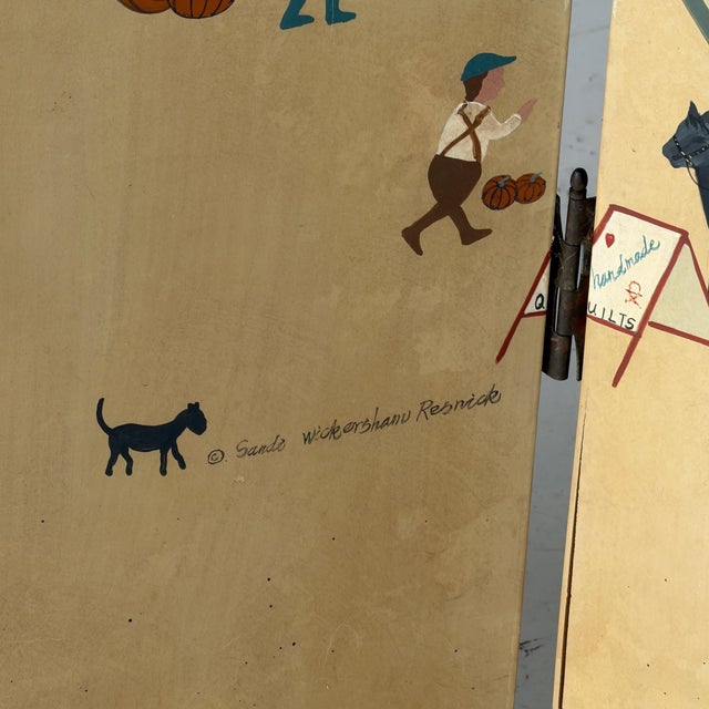 Hand Painted Antique Folk Art Screen by Sandi Wickersham Resnick For Sale - Image 4 of 11