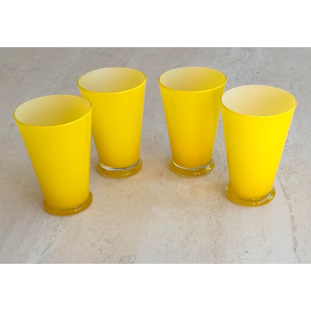 Cased glasses in a bright yellow. Set of 3 matching orange glasses and 2 shorter lime green available separately in my shop.