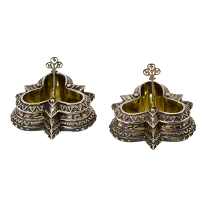 1870 Splendid Antiques Pair of Sterling Salt Cellars & Spoons