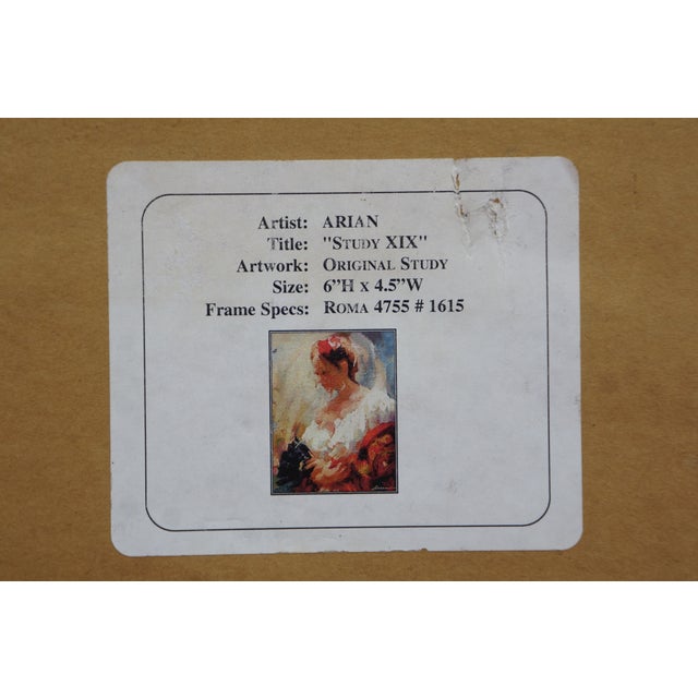 Paper Late 20th Century Mark Arian Study XIX Spanish Flamenco Dancer W Fan Oil Painting on Board 20" For Sale - Image 7 of 11