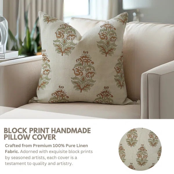Brighten your space with the floral elegance of Fabdivine’s Hibiscus block print cushion cover. Handcrafted on pure linen,...
