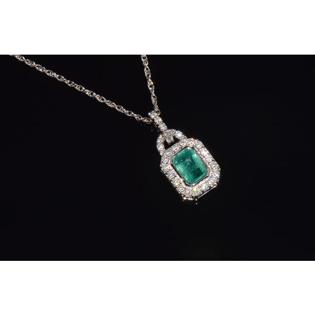 Late 20th Century Certified Natural 2.06cts Emerald & Diamond 18k White Gold Pendant Charm For Sale - Image 11 of 11