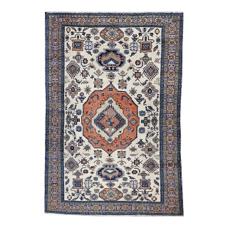 Vintage Persian Ardabil Rug, Hand-Knotted Wool, Geometric Pattern, Ivory & Brick, 8x11 For Sale