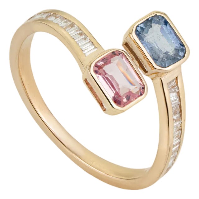 Pink & Blue Toi Et Moi 1 Carat Sapphire Ring in 14k Yellow Gold Size 5.5 For Sale