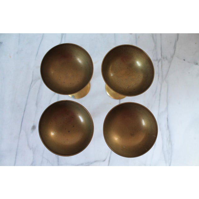 Vintage Oval Faux Bamboo Brass Serving Tray W/ Set of Four Brass Champagne Coupes For Sale - Image 11 of 12