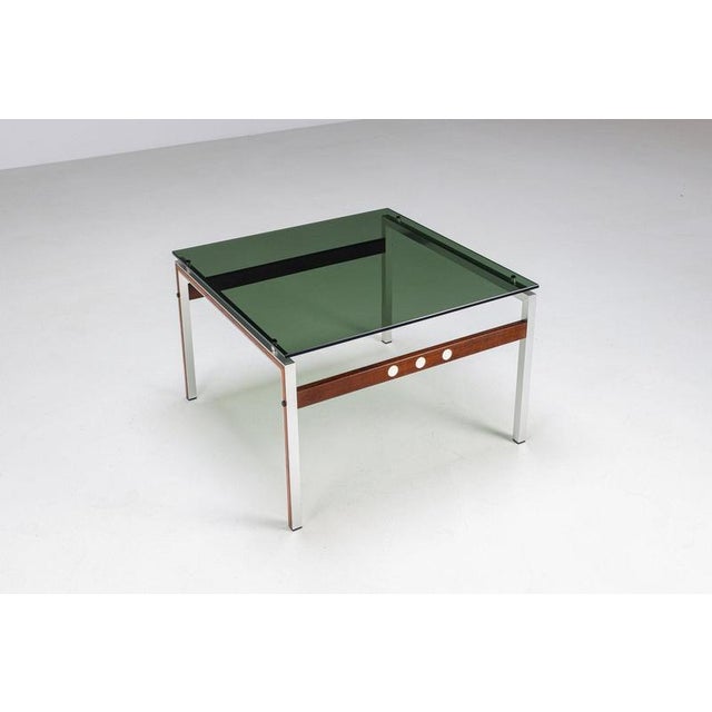Scandinavian Coffee Table in Metal, Teak and Smoked Glass Denmark 1960 For Sale - Image 6 of 15
