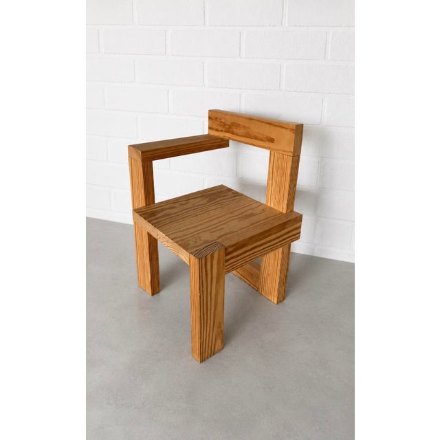 Brutalist Style Pine Chair by Gerrit Thomas Rietveld, 1995 For Sale - Image 6 of 7