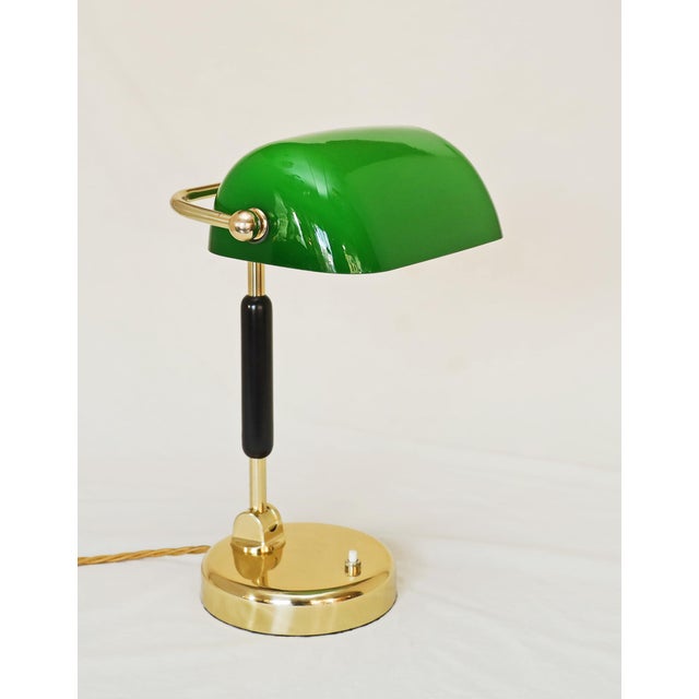 Art Deco desk lamp Art Deco office lamp, circa 1920. Round, heavy base. Restored black-stained wooden column. Shade...