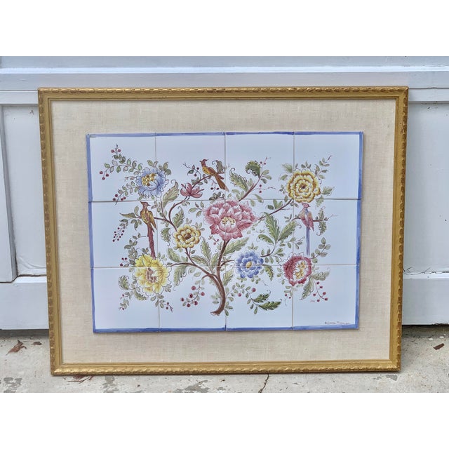 Shabby Chic Vintage Framed Portuguese Floral Tiles For Sale - Image 3 of 12