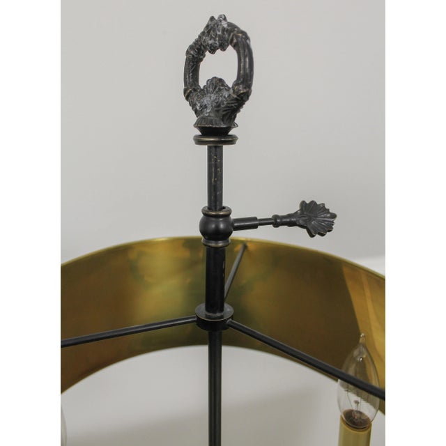 1990s Bronze Finish Double Arm Table Lamp W. Tole Shade For Sale - Image 5 of 9