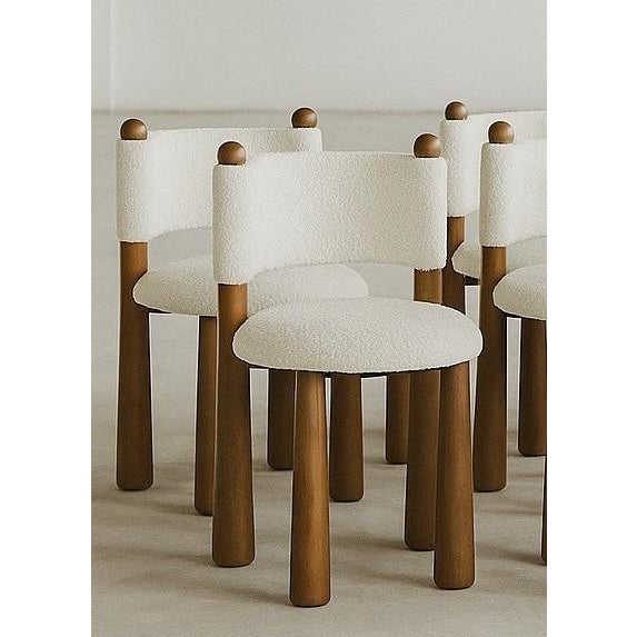 Wood Talia White Boucle Dining Chair with Wood Cone Legs For Sale - Image 7 of 11