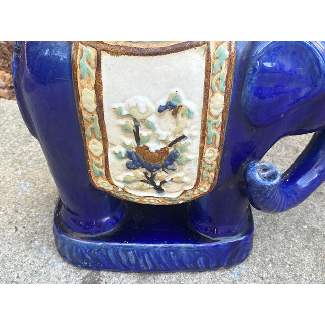 Ceramic Chinese Ceramic Elephant Garden Seat, Cobalt Blue With Turquoise Accents For Sale - Image 7 of 10