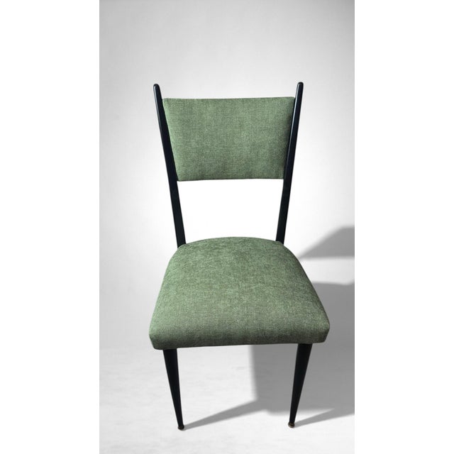 Ico Parisi Style – Set of 6 Ebonized Wood Chairs With Green Upholstery For Sale - Image 11 of 18